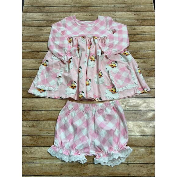 Smocked Sweets Pink Santa Bloomer Set Size 2 - Picture 1 of 6